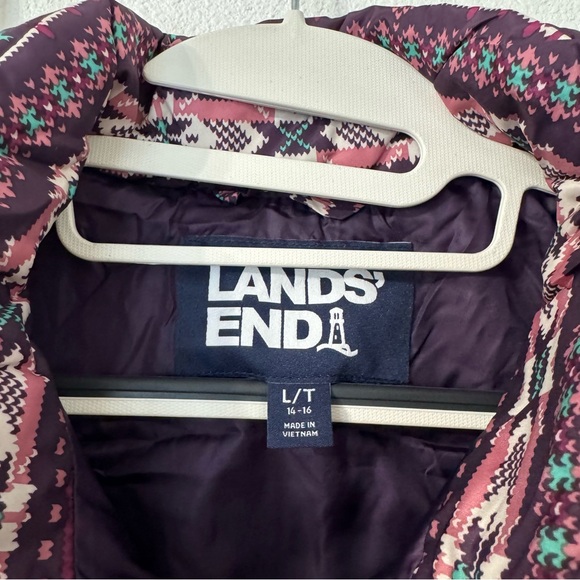 Lands End Down Puffer Vest Womens L‎ Tall Reindeer Bear Fair Isle Christmas - Picture 2 of 5